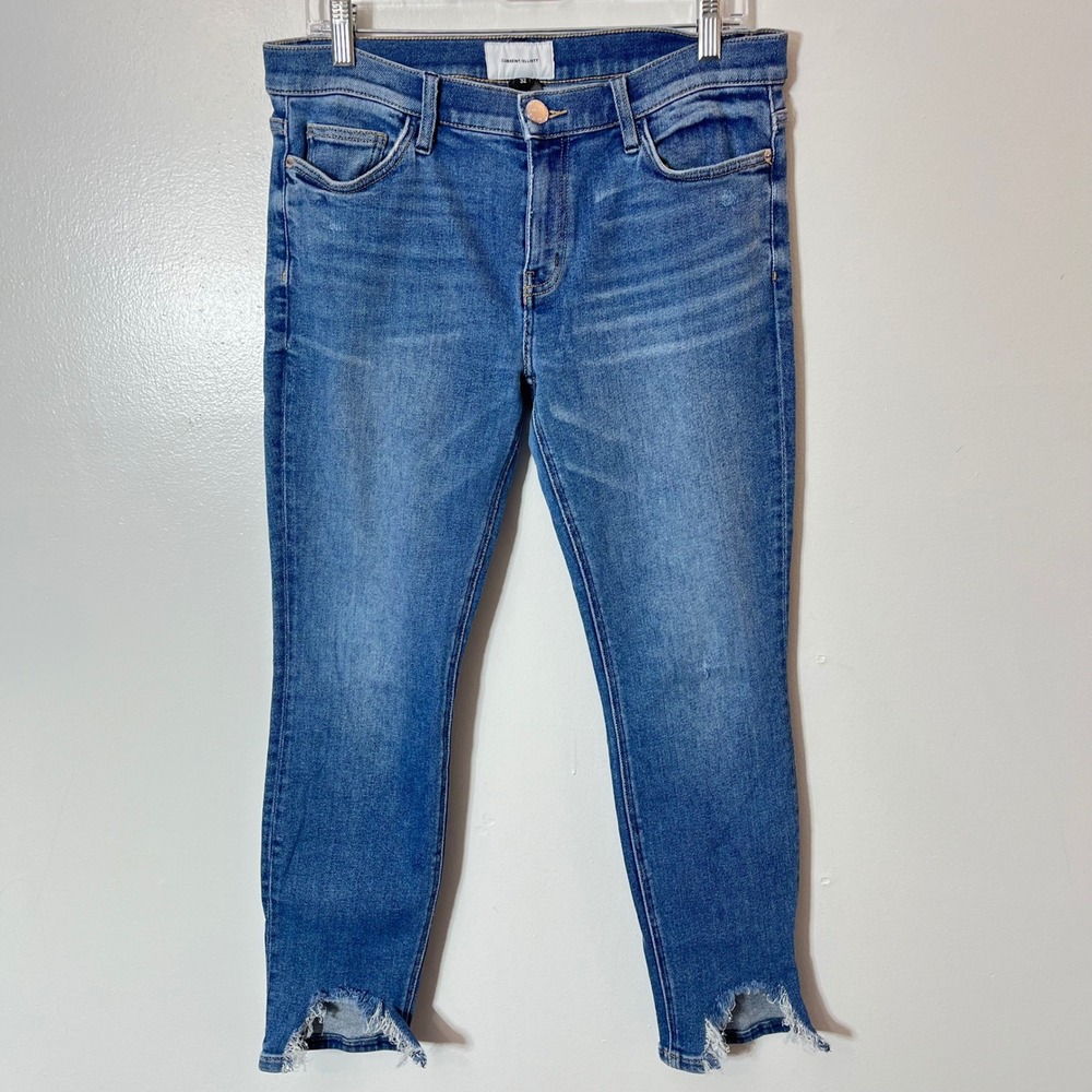 Current Elliott Med Wash Raw Hem Skinny Straight Leg Jeans Size 12